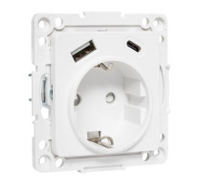 EKF Стокгольм Механизм Розетки 1-местной с/з, USB A+C 16А винтовые клеммы белый с защ. штор..