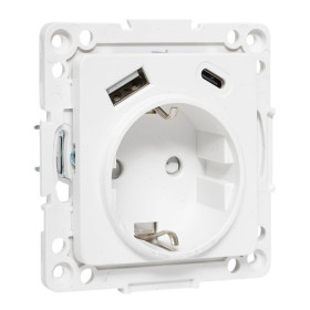 EKF Стокгольм Механизм Розетки 1-местной с/з, USB A+C 16А винтовые клеммы белый с защ. штор..