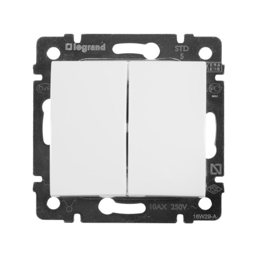 Выключатель двухклавишный - Legrand Valena - 10А 250В схема 5 безвинтовые зажимы - белый