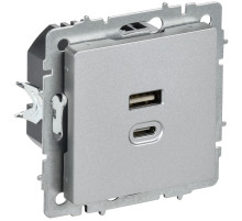 IEK BRITE Роз. USB A+C 45Вт высокоск. зар. РЮ11-2-БрА алюм.