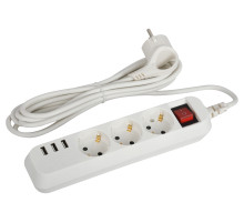 ЭРА Удлинитель электрический U-3es-3m-USB c заземлением с выключателем 3 розетки + 3xUSBA 3м 10А