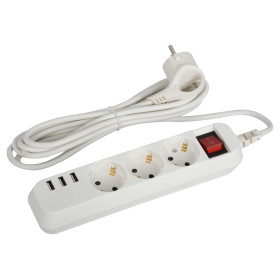 ЭРА Удлинитель электрический U-3es-3m-USB c заземлением с выключателем 3 розетки + 3xUSBA 3м 10А