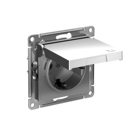 Systeme Electric AtlasDesign Сталь Розетка с заземл. со шторк. с крышкой, 16А,IP20,мех., быстрозажим. клем.
