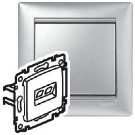 Розетка компьютерная двойная RJ45 категория 5e UTP - Legrand Valena - с захватами - алюминий