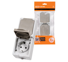 TDM Розетка двойная 2П+З (вертикальная) открытой установки IP54 16А серая 