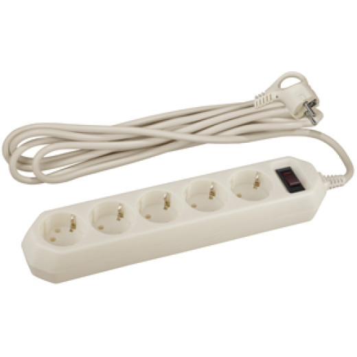 Сетевой фильтр ЭРА  USF-5es-5m-I с базовой защитой с заземлением с выключателем 5 розеток 5м 10А слоновая кость