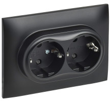 IEK SKANDY Черный Розетка 2-ая с/з с защитными шторками 16А в сборе SK-R07Bl