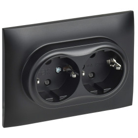 IEK SKANDY Черный Розетка 2-ая с/з с защитными шторками 16А в сборе SK-R07Bl