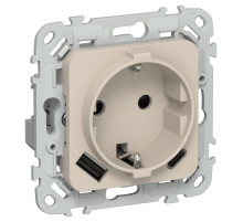 FLITE Роз.с з/к/ш 16А USB AC 20Вт б/к РСЮшс11-1-ФлЛ льн. IEK