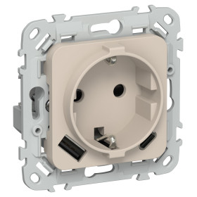 FLITE Роз.с з/к/ш 16А USB AC 20Вт б/к РСЮшс11-1-ФлЛ льн. IEK