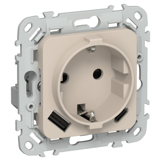 FLITE Роз.с з/к/ш 16А USB AC 20Вт б/к РСЮшс11-1-ФлЛ льн. IEK