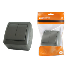 TDM Выключатель 2-кл. открытой установки IP44 10А серый 