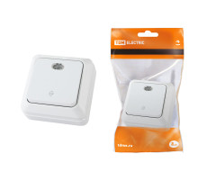 TDM Переключатель на 2 направления 1-кл. открытой установки с подсветкой IP20 10А, белый 