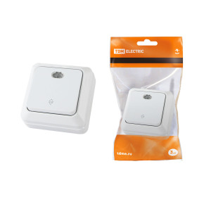 TDM Переключатель на 2 направления 1-кл. открытой установки с подсветкой IP20 10А, белый 