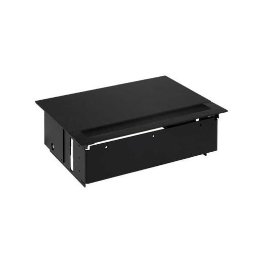 Врезной розеточный блок с крышкой, ввод щетка, 4x2P+E, чёрный