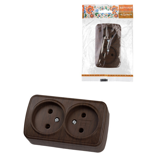 Розетка двойная 2П открытой установки IP20 10А, венге 