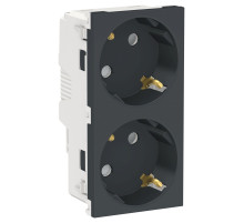 Schneider Electric Unica New Антрацит Розетка двойная, со шторками, с заземлением, винт. зажим.