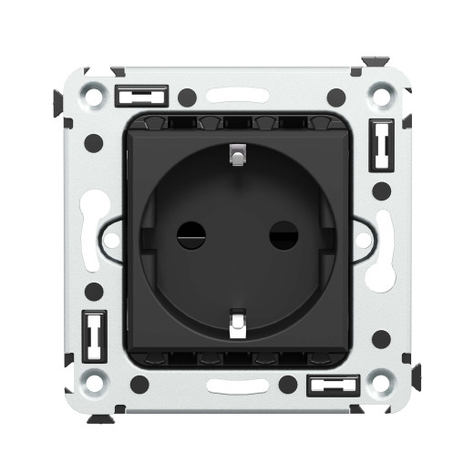 Розетка в стену, 2P+E, с з/ш, Avanti, черный матовый