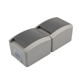 KRANZ Блок вертикальный 2 розетки INDUSTRIAL IP54 с заземлением, о/у, серый