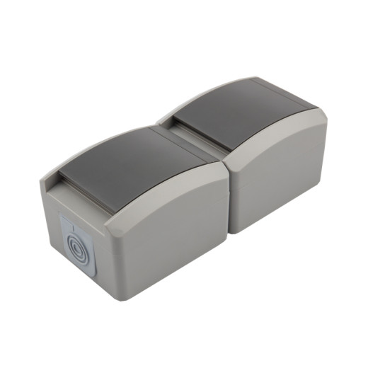 Блок вертикальный 2 розетки INDUSTRIAL IP54 с/з, о/у, серый KRANZ