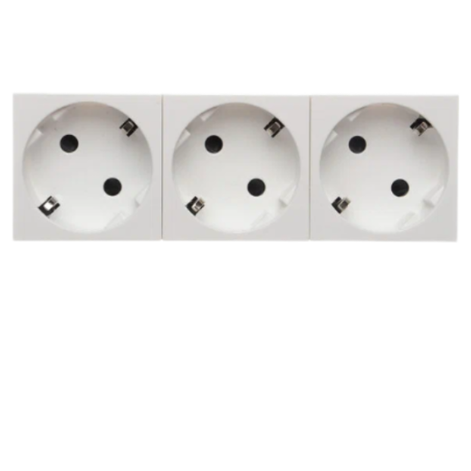 Розетка электрическая 3х2К+З со шторками, 
с безвинтовым зажимом, 
под углом 45гр (белый)