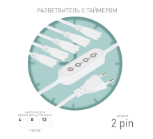 ЭРА Разветвитель сетевой для линейных светильников 5х IEC C7 2pin+timer на 5 точек с таймером 4, 8, 12H 2 м