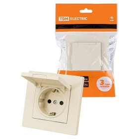 TDM Розетка 2П+З 16А 250В IP44 с защ. шт. с крышкой сл. кость 