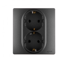 Legrand Etika Антрацит Розетка 2-ая с/з со шторками, авт. клем..