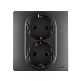 Legrand Etika Антрацит Розетка 2-ая с/з со шторками, авт. клем..
