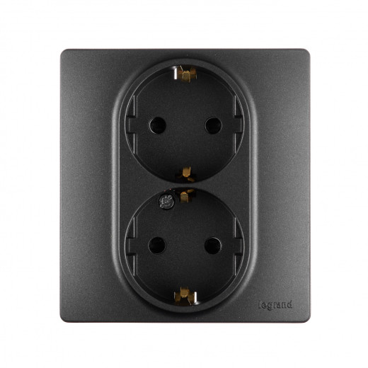 Розетка двойная с заземлением - Legrand Etika - со шторками в сборе 16А 250В безвинтовые зажимы - антрацит