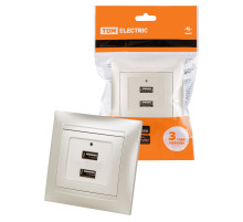 TDM Розетка 2USB порт 2,1А 5В перламутр 