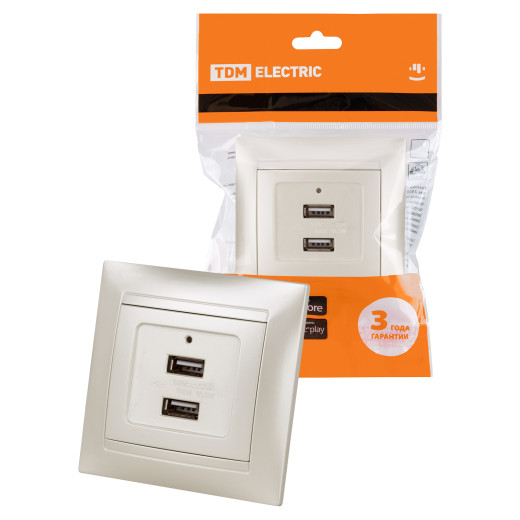 Розетка 2USB порт 2,1А 5В перламутр 