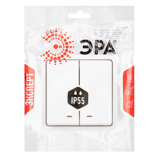 Выключатель ЭРА Эксперт 11-1525-01 двойной с подсветкой IP55 10АХ-250В СУ белый