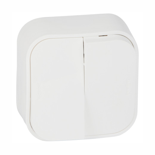 Выключатель двухклавишный - Legrand Quteo - IP20 10А 250В винтовые зажимы накладной монтаж - белый