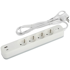 ЭРА Сетевой фильтр USF-4es-1,5m-2xUSBAC-W с базовой защитой с заземлением с выключателем 4 розетки+2xUSBA+C2,4A 1,5м 10А