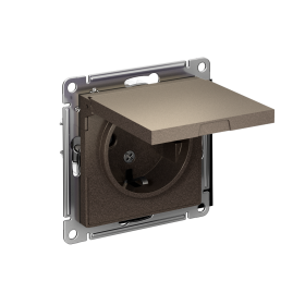 Systeme Electric AtlasDesign Мокко Розетка с/з, со шторками, с крышкой, 16А механизм
