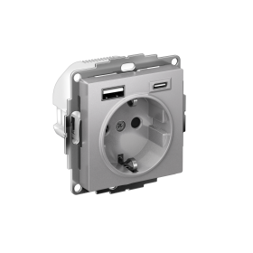 Systeme Electric AtlasDesign Алюминий Розетка 16А с USB A+C (5В/2,4А/3 А, 2х5В/1,5А), мех