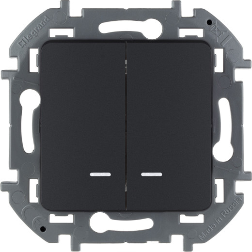 Выключатель двухклавишный с подсветкой/индикацией - Legrand/Daccord Inspiria - 10АХ 250В безвинтовые зажимы - антрацит