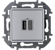 Legrand/Daccord INSPIRIA Алюминий Зарядное устройство с двумя USB-разьемами A-C 240В/5В 3000мА.