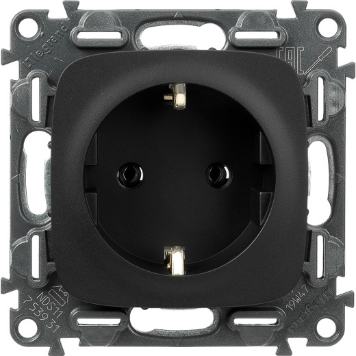 Valena ALLURE.Силовая розетка 2К+З 16А 250В с лицевой панелью.Безвинтовые зажимы.Антрацит
