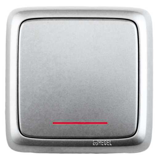 ВА10-114-06 Выключатель открытой установки, одноклавишный, с индикацией, с изолирующей пластиной, цвет серебро