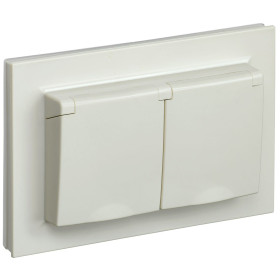 IEK BRITE Бежевый Розетка 2-м с/з с защ штор и крыш 16А в сборе IP44 РСбш12-3-44-БрКр