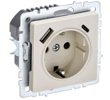IEK BRITE BASE Бежевый Розетка с з/к/ш 16А с USB A+C 18Вт РЮш11-1-БрКр