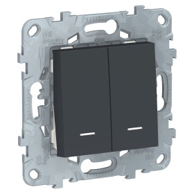 Schneider Electric Unica New Антрацит Переключатель 2-клавишный, 2 модуля,с подсветкой, 2 х сх.6а