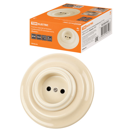 Розетка скрытой установки фарфоровая 2П 10А 250В сл. кость «Болонь» TDM