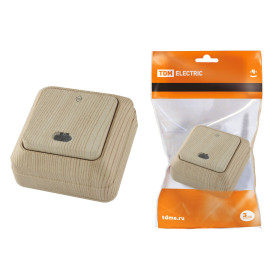 TDM Ладога Переключатель на 2 направления 1-кл. открытой установки с подсветкой IP20 10А, сосна