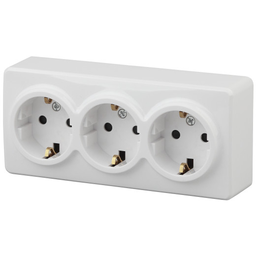 Розетка ЭРА Эксперт 11-2208-01 тройная с заземлением 3х2P+E Schuko 16A-250В IP20, ОУ горизонт. белый
