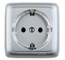 Hegel Альфа наруж Серебро РА16-174-06 Розетка с/з, со шторками, с изол. пластиной