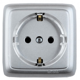 Hegel Альфа наруж Серебро РА16-174-06 Розетка с/з, со шторками, с изол. пластиной
