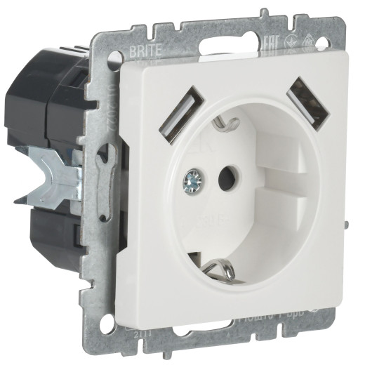 BRITE Роз. с з/к/ш 16А с USB A+A 2,1А РЮш10-1-БрБ бел. IEK